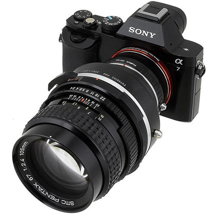 FotodioX Pro Adaptador Montura para Objetivo Pentax 67 a Sony E Montura con Enfoque Infinito y Construcción Metallica