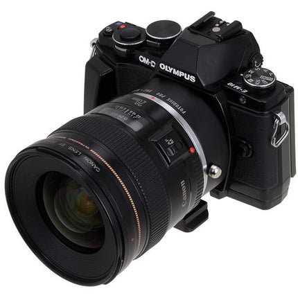 FotodioX Pro Adaptador Montura Canon EOS a Micro Cuatro Tercios Metal Chrome