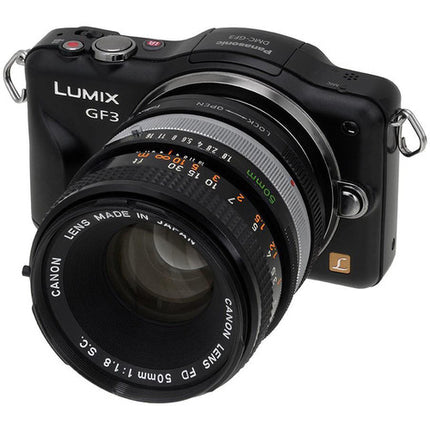 FotodioX Adaptador de Montura para Lentes Canon FD FL a Micro Cuatro Tercios con Anillo de Control de Apertura