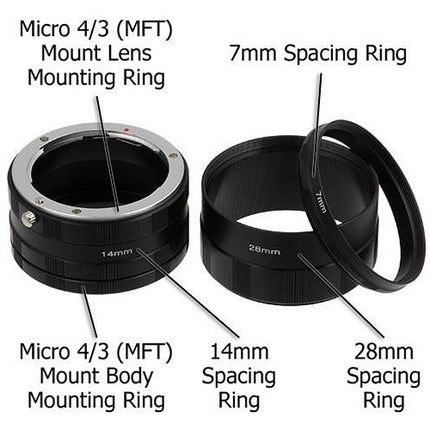 FotodioX Macro Tubos de Extensión 7 14 28mm para Cámaras Micro Cuatro Tercios