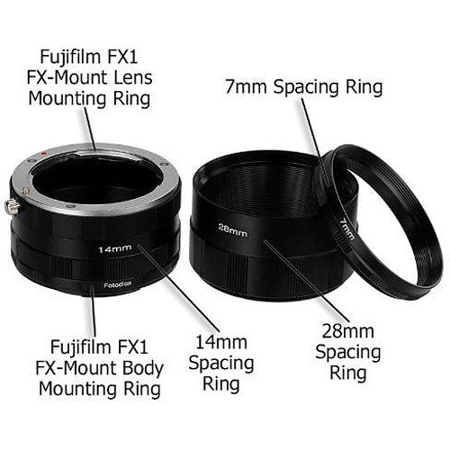 FotodioX Juego de Tubos de Extensión Macro para Fujifilm X-Series 7 14 y 28mm