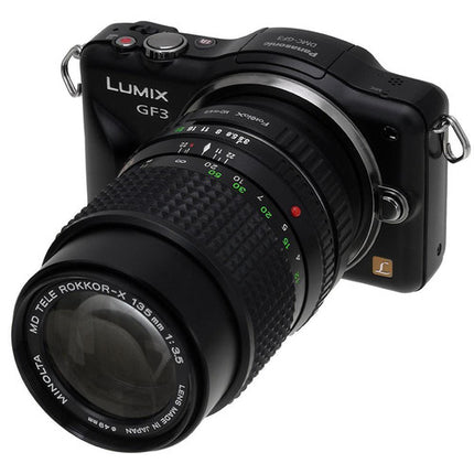 FotodioX Adaptador de Montura para Lentes Minolta SR MD MC a Micro Cuatro Tercios Anodizado y Soporte Enfoque Infinito