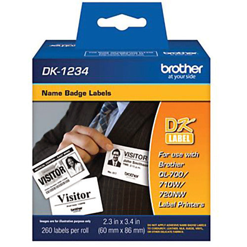 Brother DK1234 Etiquetas de Papel para Credenciales 260 Unidades 2.3 x 3.4 Pulgadas