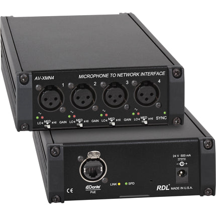 RDL AV-XMN4 Interfaz de Micrófono 4 canales a red Dante 24-Bit 96 kHz