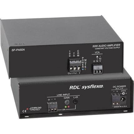 RDL SF-PA50A Amplificador de audio 50W Clase D 70 100V con fuente 24V DC