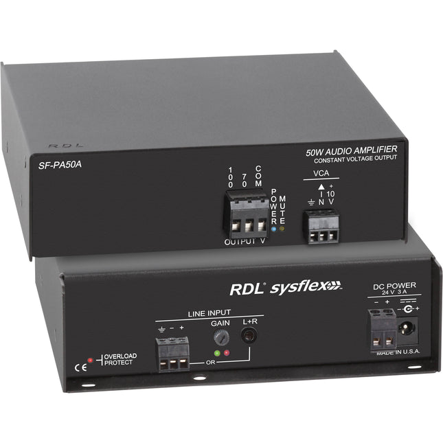 RDL SF-PA50A Amplificador de audio 50W Clase D 70 100V con fuente 24V DC