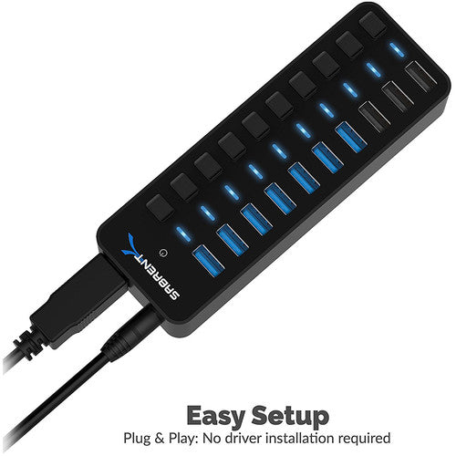 Sabrent 7-Port USB 3.0 Hub con 3 Puertos de Carga Inteligente 5 Gb/s 12V 5A