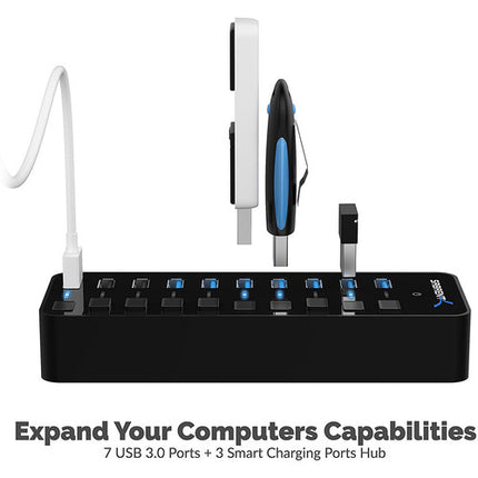 Sabrent 7-Port USB 3.0 Hub con 3 Puertos de Carga Inteligente 5 Gb/s 12V 5A