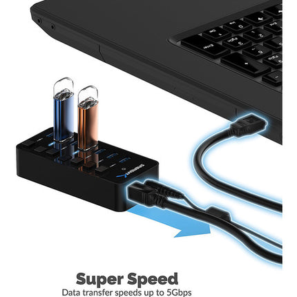 Sabrent 7-Port USB 3.0 Hub con 7 puertos 5 Gb/s y switches individuales