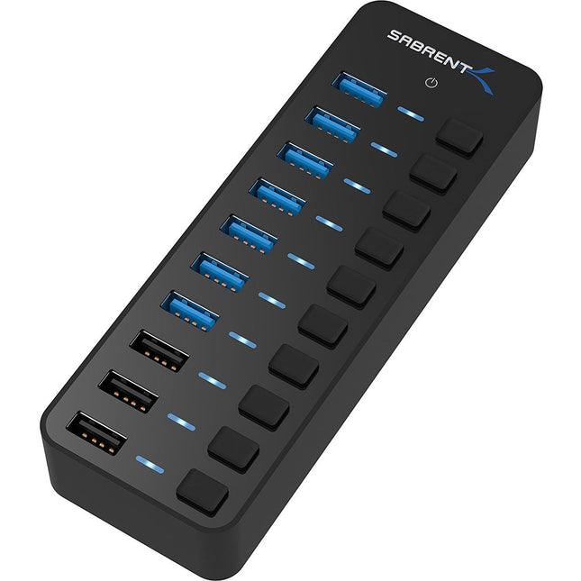 Sabrent 7-Port USB 3.0 Hub con 3 Puertos de Carga Inteligente 5 Gb/s 12V 5A