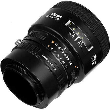 FotodioX Adaptador de Montura para Lente Nikon F a Cámara Sony E con Enfoque Infinito y Construcción de Aluminio Anodizado
