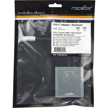 Rocstor Adaptador USB Tipo-C a Dual HDMI 4K UHD 30 Hz sin fuente de poder