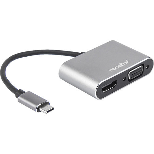 Rocstor Adaptador USB Type-C a HDMI 4K 30Hz y VGA 1080p 60Hz Dual