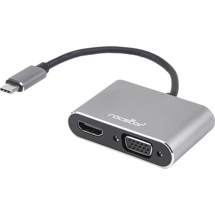 Rocstor Adaptador USB Type-C a HDMI 4K 30Hz y VGA 1080p 60Hz Dual