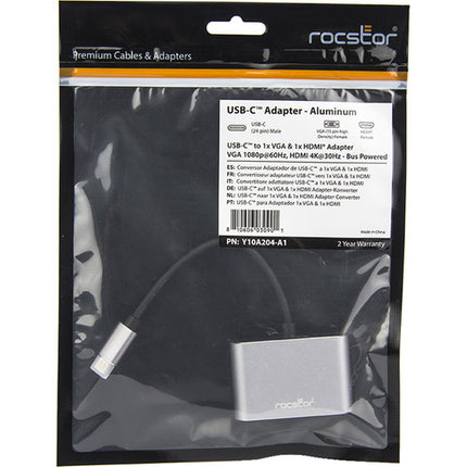 Rocstor Adaptador USB Type-C a HDMI 4K 30Hz y VGA 1080p 60Hz Dual