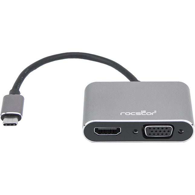 Rocstor Adaptador USB Type-C a HDMI 4K 30Hz y VGA 1080p 60Hz Dual
