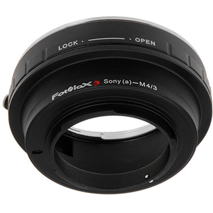 FotodioX Adaptador Montura Sony A-Mount a Micro Cuatro Tercios con Control de Apertura y Construcción de Aluminio Anodizado
