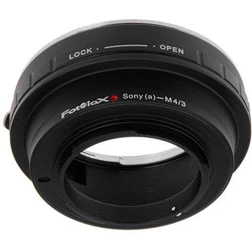 FotodioX Adaptador Montura Sony A-Mount a Micro Cuatro Tercios con Control de Apertura y Construcción de Aluminio Anodizado