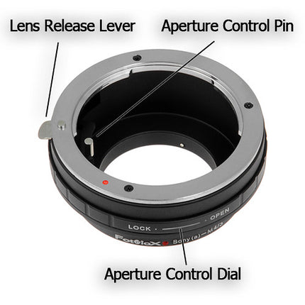 FotodioX Adaptador Montura Sony A-Mount a Micro Cuatro Tercios con Control de Apertura y Construcción de Aluminio Anodizado