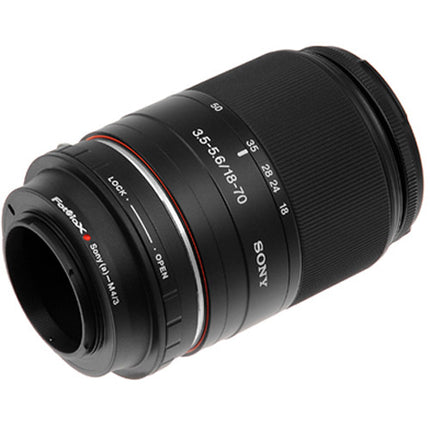 FotodioX Adaptador Montura Sony A-Mount a Micro Cuatro Tercios con Control de Apertura y Construcción de Aluminio Anodizado