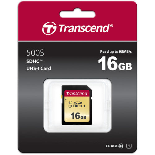 Transcend 16GB 500S Tarjeta de Memoria SDHC UHS-I 95MBs lectura 60MBs escritura