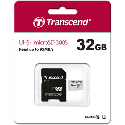 Transcend 32GB 300S UHS-I microSDHC Tarjeta de Memoria Clase 10 100MB/s con Adaptador SD