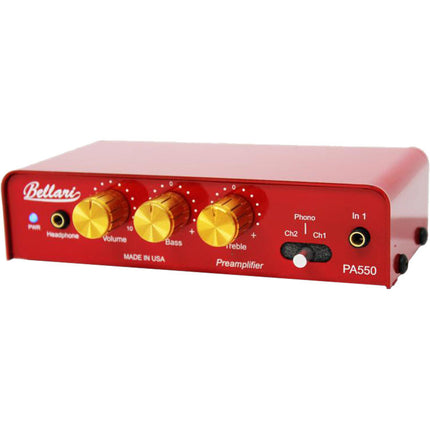 Bellari PA550 Preamplificador de audio con RIAA Phono Preamp y amplificador de auriculares con 4 entradas RCA y salida de 15V