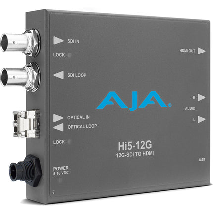 AJA Hi5-12G-R Convertidor Mini 12G-SDI a HDMI 2.0 con Receptor Fiber LC UHD 4K60 HDR10 HLG