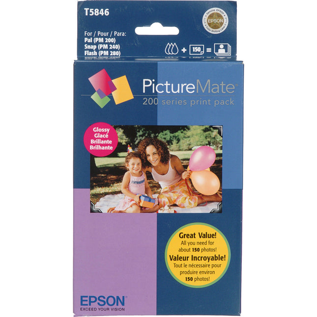 Epson T5846 PictureMate 200 Pack de impresión brillante 150 hojas 150 impresiones 4x6 pulgadas