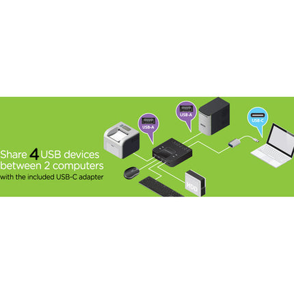 IOGEAR 2x4 USB 3.0 Conmutador Para Compartir Periféricos Velocidad 5 Gb/s Adaptador USB Tipo C Incluido