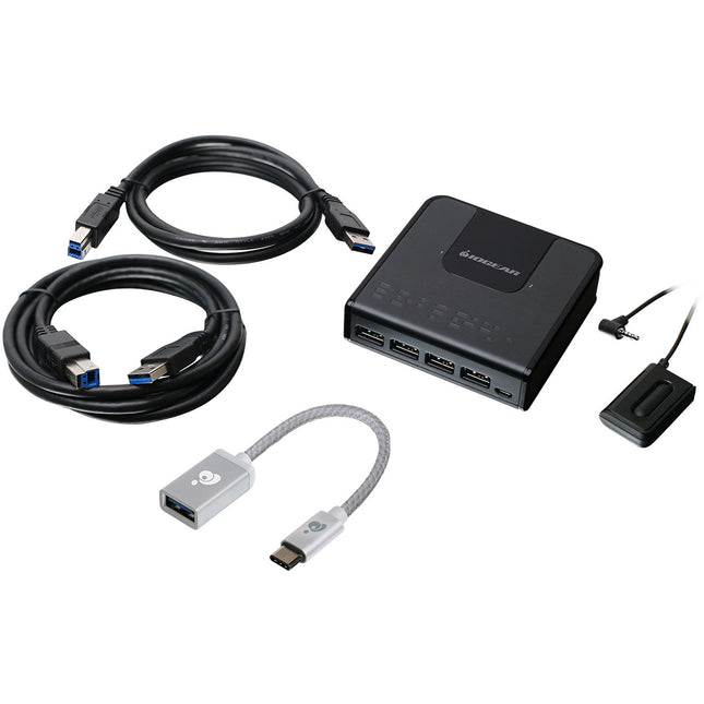 IOGEAR 2x4 USB 3.0 Conmutador Para Compartir Periféricos Velocidad 5 Gb/s Adaptador USB Tipo C Incluido