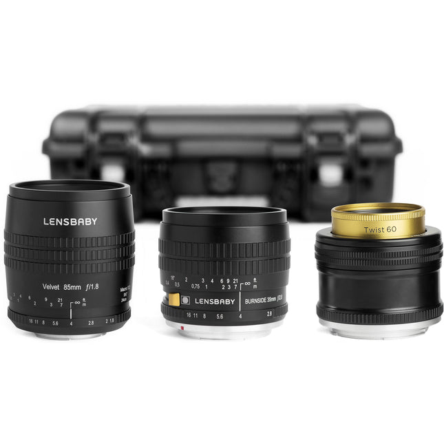 Lensbaby Pro Kit para Nikon F Lentes 85mm f1.8 35mm f2.8 Estuche Nanuk 910