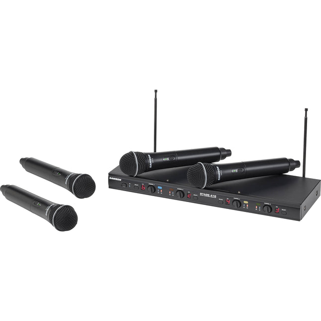 Samson Stage 412 Sistema Inalámbrico de Mano VHF Quad-Canal 173-198 MHz 200ft Alcance 4 Micrófonos