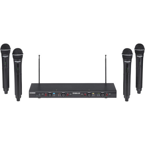 Samson Stage 412 Sistema Inalámbrico de Mano VHF Quad-Canal 173-198 MHz 200ft Alcance 4 Micrófonos