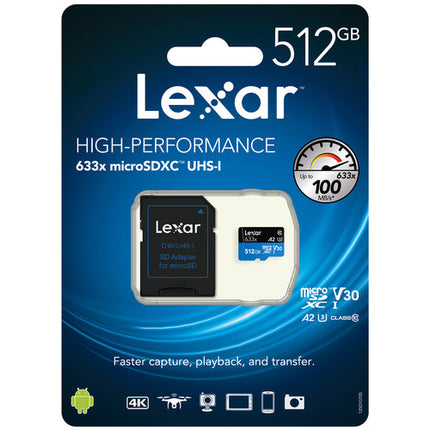 Lexar 512GB microSDXC UHS-I Clase 10 V30 100MB/s con Adaptador SD