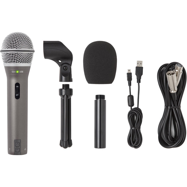 Samson Q2U Micrófono para Grabación y Podcasting con Audio 48 kHz 16-Bit y Soporte de Escritorio
