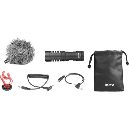 BOYA BY-MM1 Micrófono Condensador Cardioide Mini con Shockmount Furry Windshield