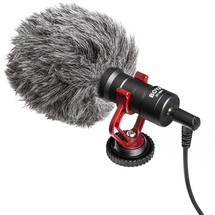 BOYA BY-MM1 Micrófono Condensador Cardioide Mini con Shockmount Furry Windshield