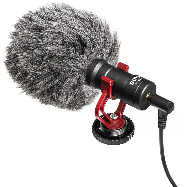 BOYA BY-MM1 Micrófono Condensador Cardioide Mini con Shockmount Furry Windshield