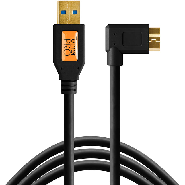 Tether Tools Cable USB 3.0 Tipo A a Micro USB Ángulo Derecho 5 Gb/s 15 pies Negro
