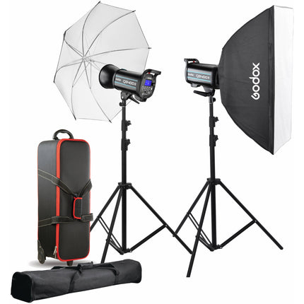 Godox QS400II Kit de Flash para Estudio 2 Luces Softbox 80x100 cm Paraguas 102 cm