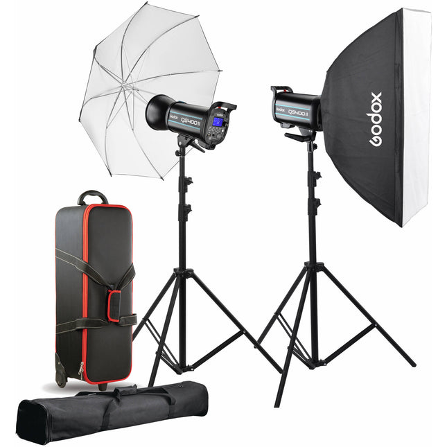 Godox QS400II Kit de Flash para Estudio 2 Luces Softbox 80x100 cm Paraguas 102 cm