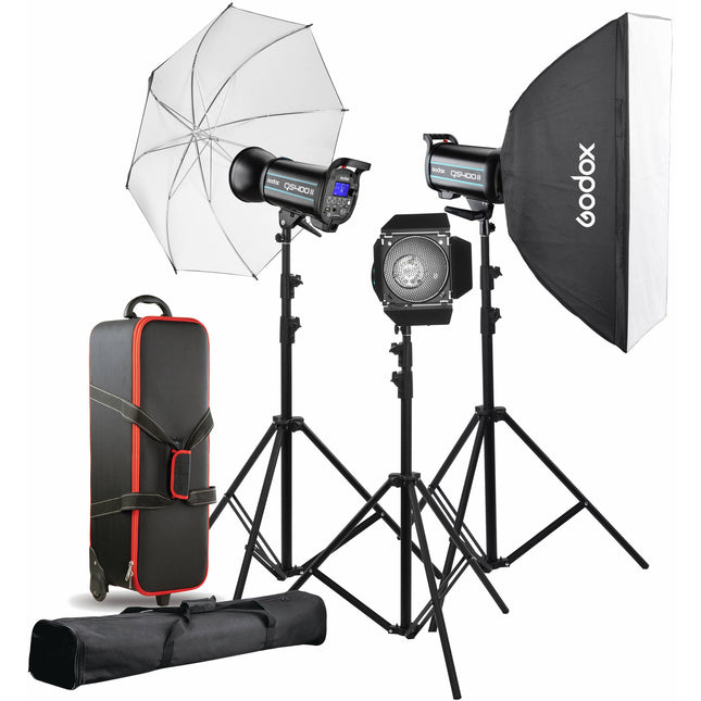 Godox QS400II Kit de Iluminación de Estudio 3 Luces Softbox 80x100 cm Paraguas 102 cm