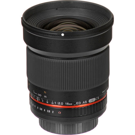 Rokinon 16mm f2.0 ED AS UMC Lente para Pentax K Montura APS-C con Parasol y Funda
