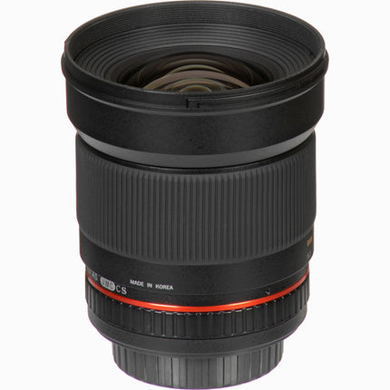 Rokinon 16mm f2.0 ED AS UMC CS Lente para Nikon F Montura APS-C 24mm Equivalente Hood Pouch