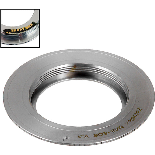 FotodioX Type 2 Pro Adaptador de Montura para Lentes M42 a Canon EF con Chip de Confirmación de Enfoque v10 y Aro de Latón