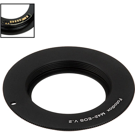 FotodioX Adaptador Montura Tipo 2 para Lente M42 a Canon EF con Chip de Confirmación de Enfoque Gen v10 y Soporte de Apertura Completa