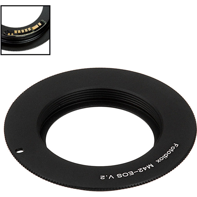 FotodioX Adaptador Montura Tipo 2 para Lente M42 a Canon EF con Chip de Confirmación de Enfoque Gen v10 y Soporte de Apertura Completa