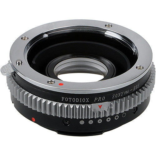 FotodioX Pro Adaptador Montura Sony A a Canon EF EF-S con Chip Enfoque v10 y Lente Correctiva 1.4x