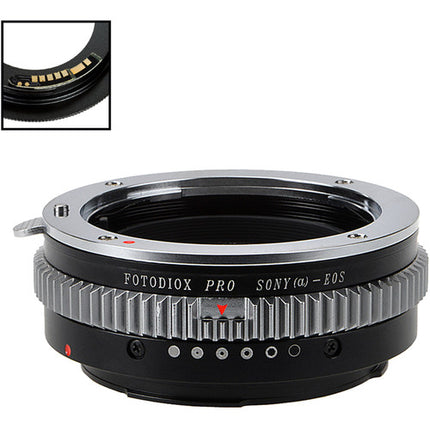 FotodioX Pro Adaptador Montura Sony A a Canon EF EF-S con Chip Enfoque v10 y Lente Correctiva 1.4x